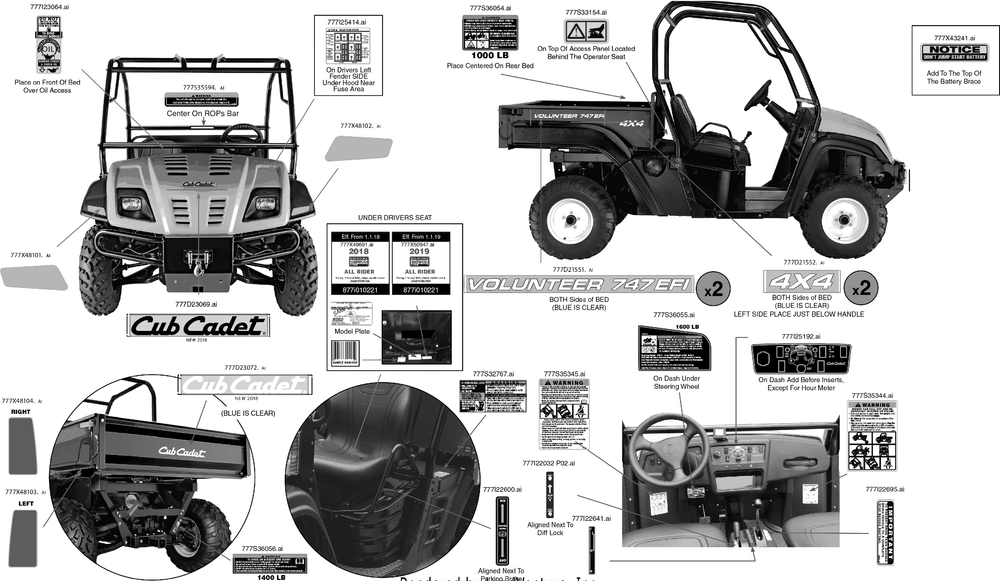 Label Map Diagram and Parts List for 747EFI4X4 (37BM486D010)(2019) Cub Cadet Lawn Tractor Accessories